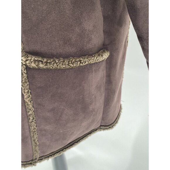 L.L. Bean Women's Faux Suede Coat Button Front Mid-Length Brown Faux Sherling LP - Picture 5 of 10